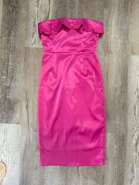 HOT PINK SATIN MIDI DRESS SIZE SMALL